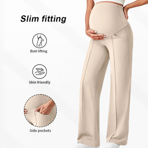 Pantalones de Maternidad para Otoño e Invierno, de Cintura Alta, Pierna Ancha, con Soporte Abdominal, Transpirables, Sólidos - Product Image 4
