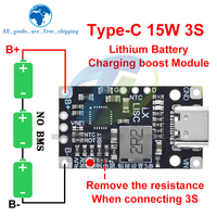 Module de charge et de suralimentation pour batterie au lithium Type-C USB 2/3S BMS 15W 8.4V 12.6V 1.5A avec équilibrage et charge rapide, avec indicateur