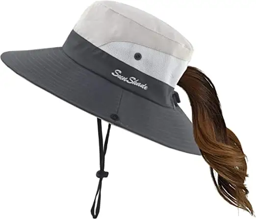 Custom Ponytail Sun Hat Verão Proteção UV Dobrável Aba Larga Praia Pesca Moda Chapéu para mulheres homens Unisex