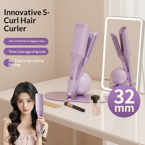 Pengeriting Rambut Berkualitas Tinggi 3 Barrel 32MM Big Roll dengan Layar LCD Temperatur, Big Wave Triple Barrel Waver - Product Image 3