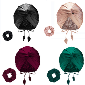 Lot de 2 chouchous de nuit pour femmes avec <span class=keywords><strong>bonnet</strong></span> de nuit, <span class=keywords><strong>bonnet</strong></span> en satin pour salon de beauté, turban réversible en satin de soie, bonnets de luxe en satin pour cheveux - Product Image 1