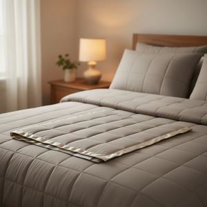 Coperta Minimalista Leggera in Poliestere Trapuntato Tinta Unita per Tutte le Stagioni Rettangolare con Bordo in Raso - Product Image 2