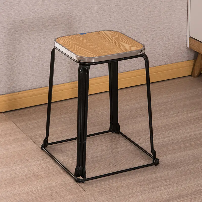 Nordic luxury square black metal stainless steel match dining table space saving stackable bar dining stools chairs set