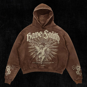 Have Faith <b>Gothic</b> Hooded Sweatshirt Men's Oversized Black Cotton Print Back Logo Regular Sleeve Streetwear Autumn Style <b>Hoodies</b> - Product Image 2