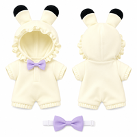 Combinaison à capuche personnalisée avec oreilles de lapin et nœud violet, tenue faite main pour poupée en coton rembourrée, accessoires de costume