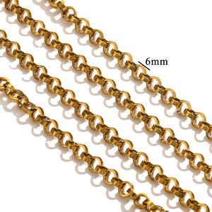 Cadena Rolo de Acero Inoxidable Resistente con Baño de Oro PVD de 18K de 6mm para Hip Hop, Metal DIY y Cadenas para Bolsos - Product Image 6