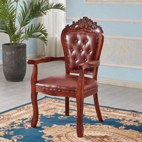 Ensemble de meubles de chaises de salle à manger en cuir véritable blanc en bois massif sculpté de luxe moderne français chaises de salle à manger en bois