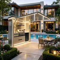 Robuste All-in-One 304 Edelstahl Outdoor-Kücheninsel mit Spüle, Smart-TV, Dunstabzugshaube, Weinkühlschrank, Wetterfest