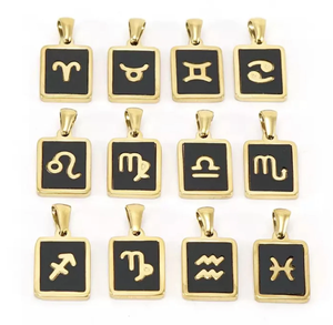 Collar de signo del zodiaco nacarado negro impermeable 18K oro rectángulo colgante del zodiaco collar de astrología mujeres horóscopo collares - Product Image 1