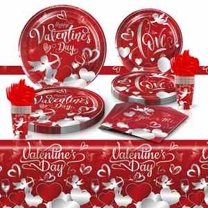 Productos para el Día de San Valentín, Vajilla Desechable para Fiestas, Juego de Platos Desechables para Bodas, Cenas, Picnics, Platos de Papel Portátiles - Product Image 1