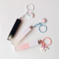 50 tubes de gloss à lèvres carrés dégradés roses de 3 ml avec logo personnalisé en stock, style coréen, avec chaîne suspendue et boîte en papier personnalisée
