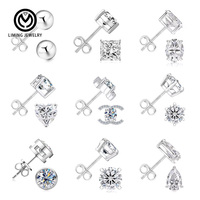 Boucles d'Oreilles Clous de Luxe Liming en Argent Sterling 925, Classiques à Quatre Six Griffes, en Forme de C, avec Zircon et Diamant Moissanite pour Femme