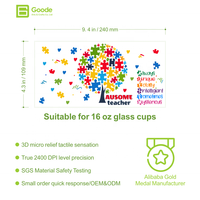 Autocollant de transfert pour gobelet Goode 16oz, en PET, étanche, motif dessin animé, écologique, thème autisme, coloré, motif puzzle, pour envelopper les tasses, UV DTF