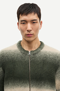 <span class=keywords><strong>Cardigan</strong></span> Uomo Verde Crema Sfumato con Zip, Giacca in Maglia Sfocata con Effetto Gradiente - Product Image 3