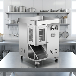 Trancheuse à viande professionnelle en acier inoxydable avec réglage de l'épaisseur et protection de sécurité pour la découpe de porc, poulet et bœuf - Product Image 1