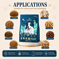 Sachet à fond plat refermable de qualité export, imprimé sur mesure, bleu mat, 1,4 kg, de qualité alimentaire, pour aliments secs pour chiens, avec fermeture éclair et huit soudures latérales