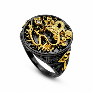 Anello a Forma di Drago per Uomo, Stile Hip Hop e Rock, Anello Nero da Indossare, Gioiello Creativo e alla Moda - Product Image 1