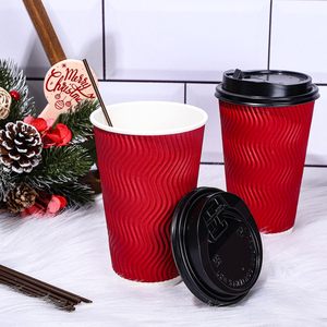 Gobelets à café en carton ondulé personnalisés, recyclables et compostables, 12 oz, jetables, à double paroi, avec couvercles, vente en gros - Product Image 4