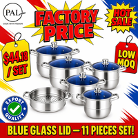 Ensemble de casseroles de luxe de haute qualité en acier inoxydable classique, 11 pièces, revêtement antiadhésif en céramique, couvercles en verre, poignées courbées en D, cuiseur vapeur