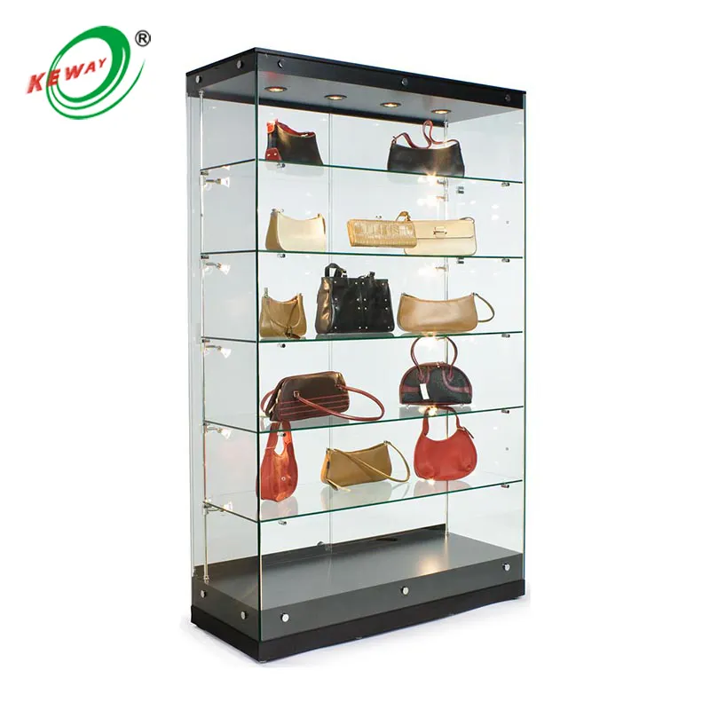 Easy assemble multi-layers glass frameless mdf stand full vision cabinets jewelry display glass showcase