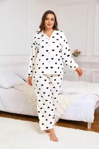 Pijamas de Manga Larga para Mujer, Tallas Grandes, Verano, Suaves, Transpirables, Casuales, Simples, Lisos - Product Image 3