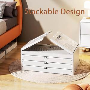 Folding Rectangle White <b>Storage</b> <b>Box</b> Doors Wheels <b>Collapsible</b> Eco-Friendly Injection Molded Plastic Stackable 25L Capacity Home - Product Image 3