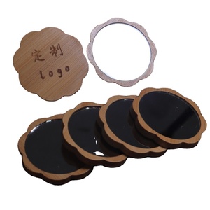Custom Logo Round Pocket Mirror Fashion Gifts Mini Wooden Cosmetic Mirror Flower Bamboo Makeup Mirrors