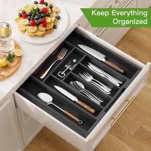 Bamboo and wood divider black retractable knife <b>box</b> <b>drawer</b> knife organizer and <b>storage</b> <b>box</b> multi-functional knife <b>storage</b> <b>box</b> - Product Image 1