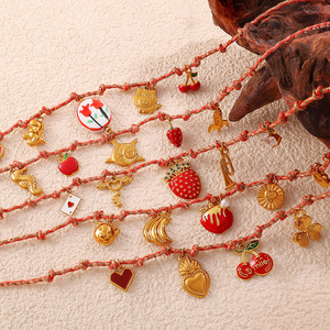 Fruit Charm <b>Bracelet</b> Set Zinc Alloy Gold Plated <b>Red</b> Rope Women's Jewelry Gift Fashion Accessory - Product Image 3