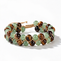 Bracelet ajustable tressé double couche en acier inoxydable avec pierres naturelles de 6 mm, fait main, logo personnalisé, pour femmes et hommes