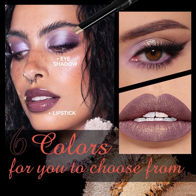 2 in 1 Shimmer Eyeshadow Lipstick Stick Waterproof Long Lasting Metallic Cream Eye Lip Makeup Multi-use Cosmetic Stick