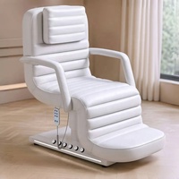 Table de beauté professionnelle blanche, réglable en hauteur, avec dossier et repose-jambes, lit de massage électrique avec télécommande et boutons LED à commande au pied