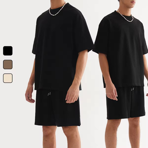 ชุดเสื้อยืดผู้ชายสองชิ้น ผ้าฝ้ายคุณภาพสูง 100% สำหรับฤดูร้อน ลายพิมพ์ตามสั่ง โลโก้สั่งทำด้านหน้า แบรนด์ทันสมัย สไตล์ลำลอง สปอร์ต - Product Image 3
