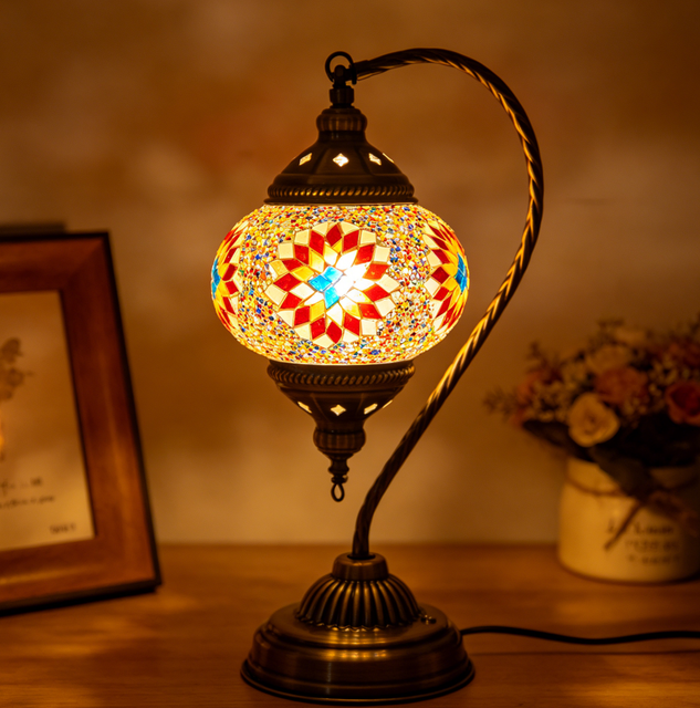 Turkish Mosaic Table Lamp, Handmade Stained Glass Bedside Light, E12/E14, for Home & Hotel Decor