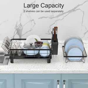 Égouttoir à vaisselle noir en acier à 2 niveaux multifonctionnel pour évier, avec rangement pour couverts, pour cuisine domestique - Product Image 6