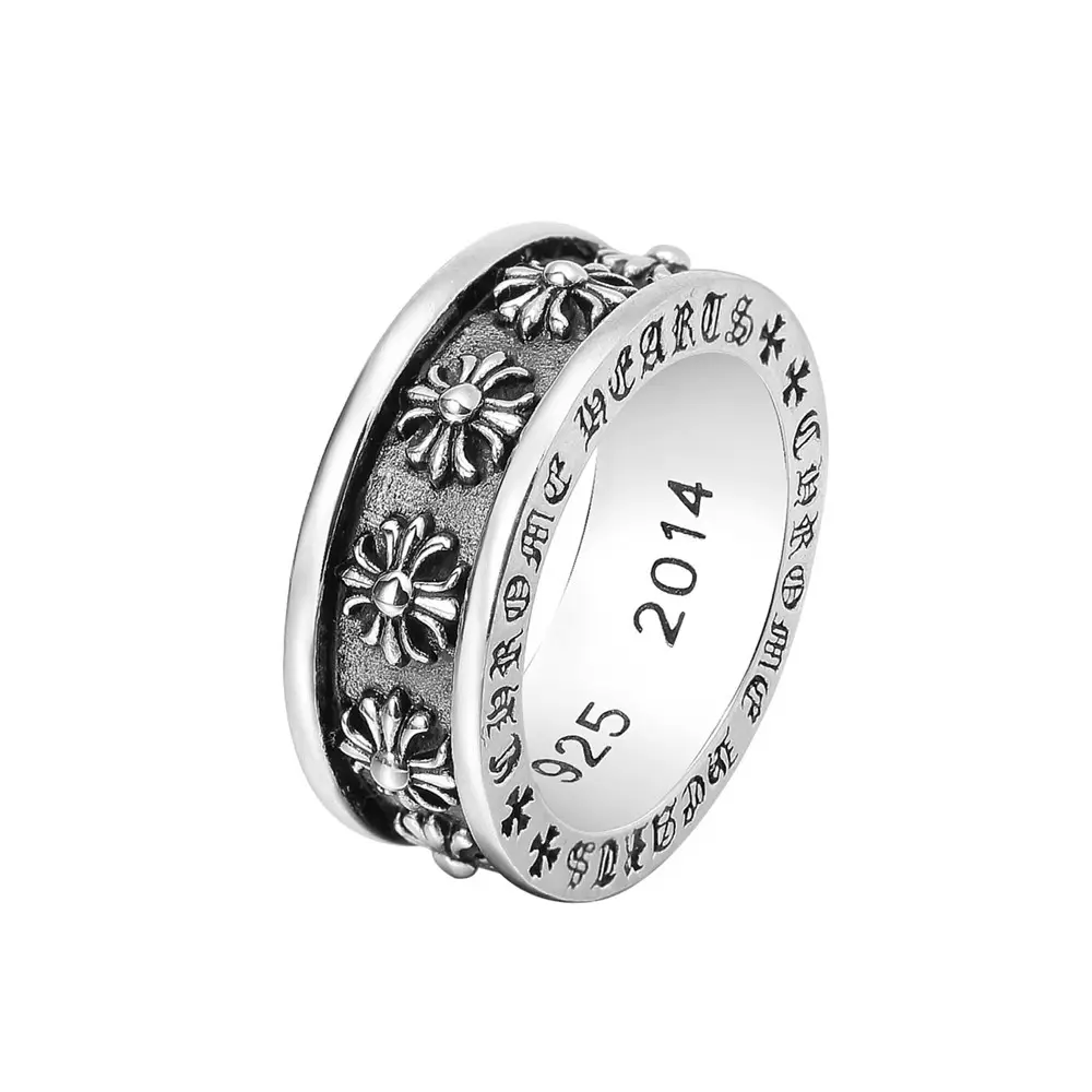 Großhandel retro herzen chrom kreuz ring edelstahl straßen-hip-hop herren titanstahl-ring