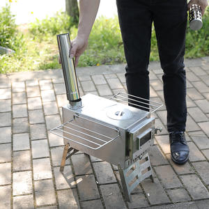 Poêle à bois multifonctionnel pour l'extérieur, pliable et portable en acier inoxydable avec cheminée, tente chauffante, poêle de cuisson - Product Image 4