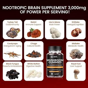 OEM ODM Private Label <b>Herbal</b> <b>Supplements</b> Immune Support & Stress Relief Mushroom Gummies Nootropic Brain <b>Supplement</b> - Product Image 5
