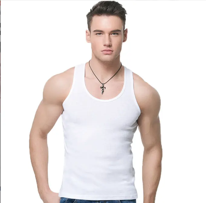 High quality cheap inner under shirt cotton white gym vests summer solid sweat vest men tank top