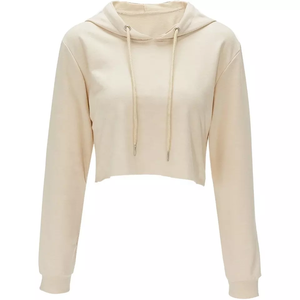 Wholesale Blank <b>Cotton</b> Hoodie Ladies GYM Long Sleeve Tracksuit Womens Crop Tops Hoodie Custom LOGO Cropped <b>Raw</b> Hem Hoodies - Product Image 3