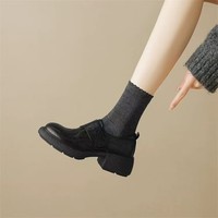 Mocassini in Pelle Lucida con Punta Rotonda, Suola Spessa, Stile Preppy per Scuola, Ufficio, Casual, Passeggio e Cerimonie