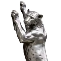 Sculpture de léopard moderne en acier inoxydable 304 poli miroir, taille réelle, anti-rouille, résistante aux intempéries, objet de collection artistique