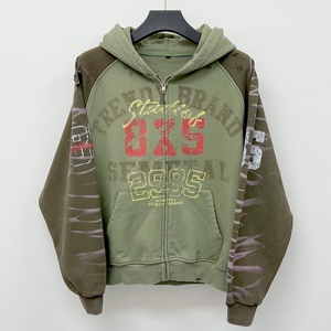 Fashion Drop Shoulder Distressed <strong>Zip</strong> <strong>up</strong> <strong>Cropped</strong> <strong>Hoodie</strong> 500gsm Heavyweight Vintage Acid Wash Hoodies Mens Oversized <strong>Hoodie</strong> - Product Image 1