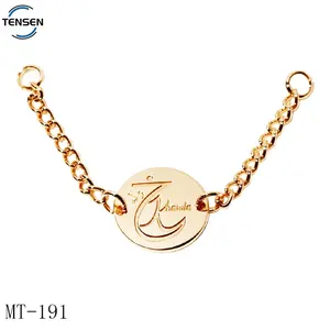 Round shape sewing metal gold logos custom engraved name clothing metal chain tags label for women scarf