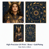 Cartes de Tarot Astrologiques Personnalisées 12 Signes du Zodiaque, Barre de Cuivre 999 Double Face, Artisanat Métallique, Cartes de Collection Constellation Phase de Lune, Cadre Doré