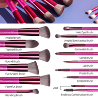 Ensemble de 14 pinceaux de maquillage professionnels BS-MALL, étiquette privée OEM, vegan, manche en bois rouge, pinceaux vegan, cosmétiques avec étui