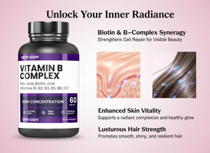 Comprimés de Vitamine B Complexe OEM ODM avec Acide Folique, <span class=keywords><strong>Biotine</strong></span>, Vitamines B1, B2, B3, B5, B6, B12, 60 Comprimés Complément Alimentaire - Product Image 6
