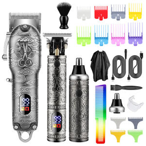 Juego de cortadora de pelo eléctrica <span class=keywords><strong>profesional</strong></span> con <span class=keywords><strong>Amazon</strong></span> Trimmer Hair Carving Pusher Shaver Nose Hair Trimmer Caja de regalo - Product Image 5