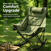 Fauteuil à bascule portable moderne rembourré avec appui-tête matelassé et porte-gobelet, idéal pour le camping en extérieur, la plage, le jardin, le parc et la terrasse