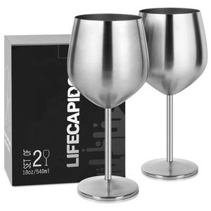 Stainless Steel Wine <strong>Glasses</strong> Set of 4 Luxury 18oz Elegant <strong>Silver</strong> Metal <strong>Goblets</strong> with Stem <strong>and</strong> Wine Charms Weddings Engagements